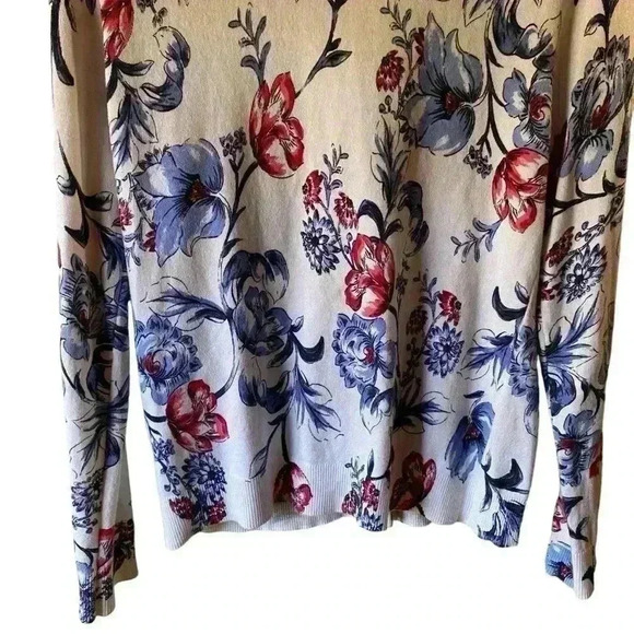 Karen Scott Vintage Women’s Button-down Cardigan Sweater Blue Roses Print Size S - Picture 7 of 11